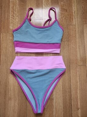 Beach Riot Pink & Magenta Ribbed Bikini Set